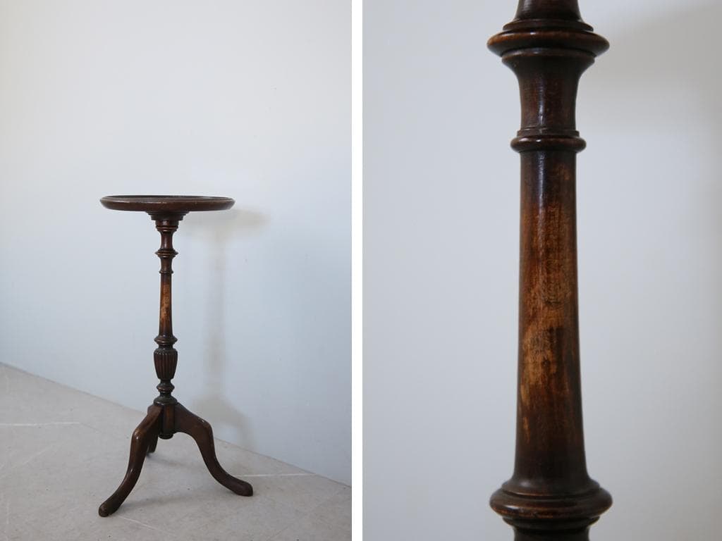 英国アンティーク木製ワインテーブル/サイドテーブル/丸机/飾り棚(92-99)