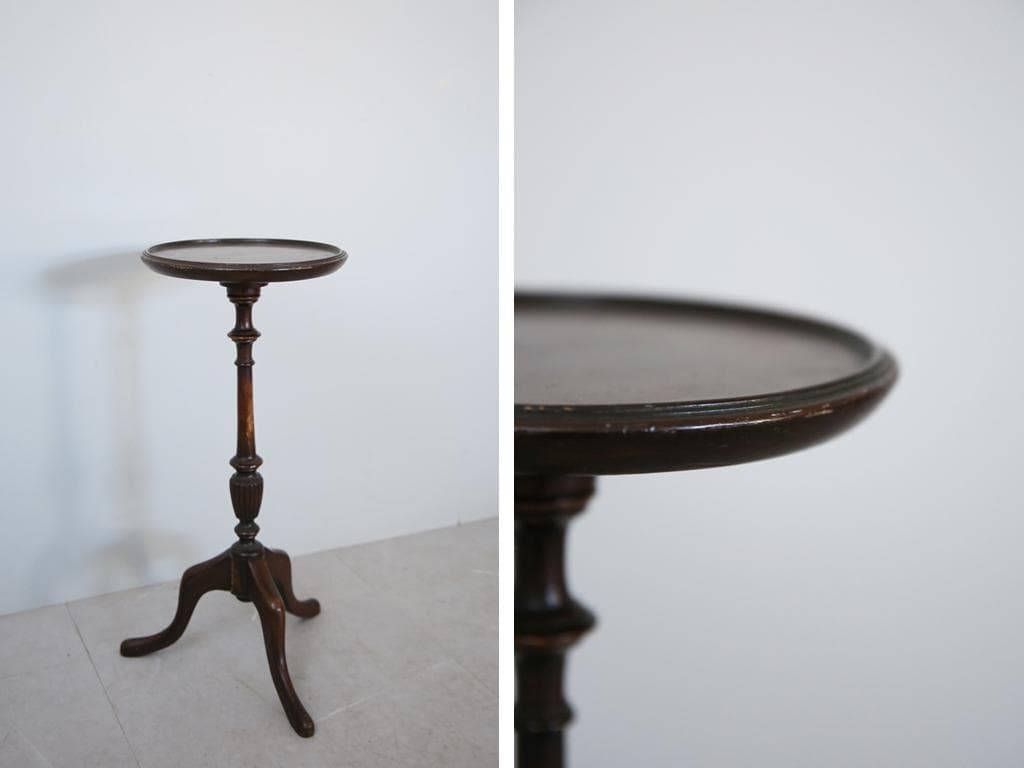 英国アンティーク木製ワインテーブル/サイドテーブル/丸机/飾り棚(92-99)