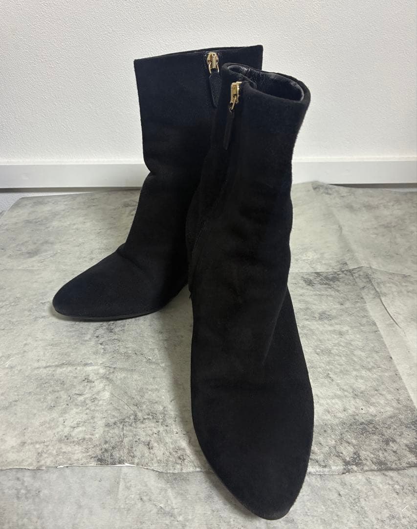 ロゴ入り★グッチ　ウェッジソール　スエード　ショートブーツ　ブラック　黒