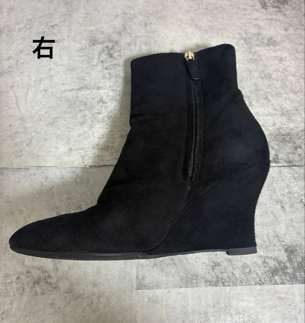 ロゴ入り★グッチ　ウェッジソール　スエード　ショートブーツ　ブラック　黒