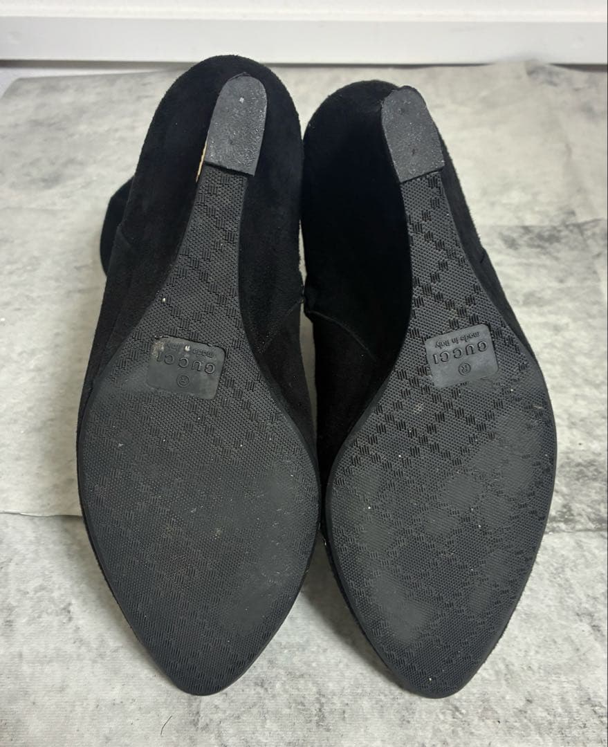 ロゴ入り★グッチ　ウェッジソール　スエード　ショートブーツ　ブラック　黒