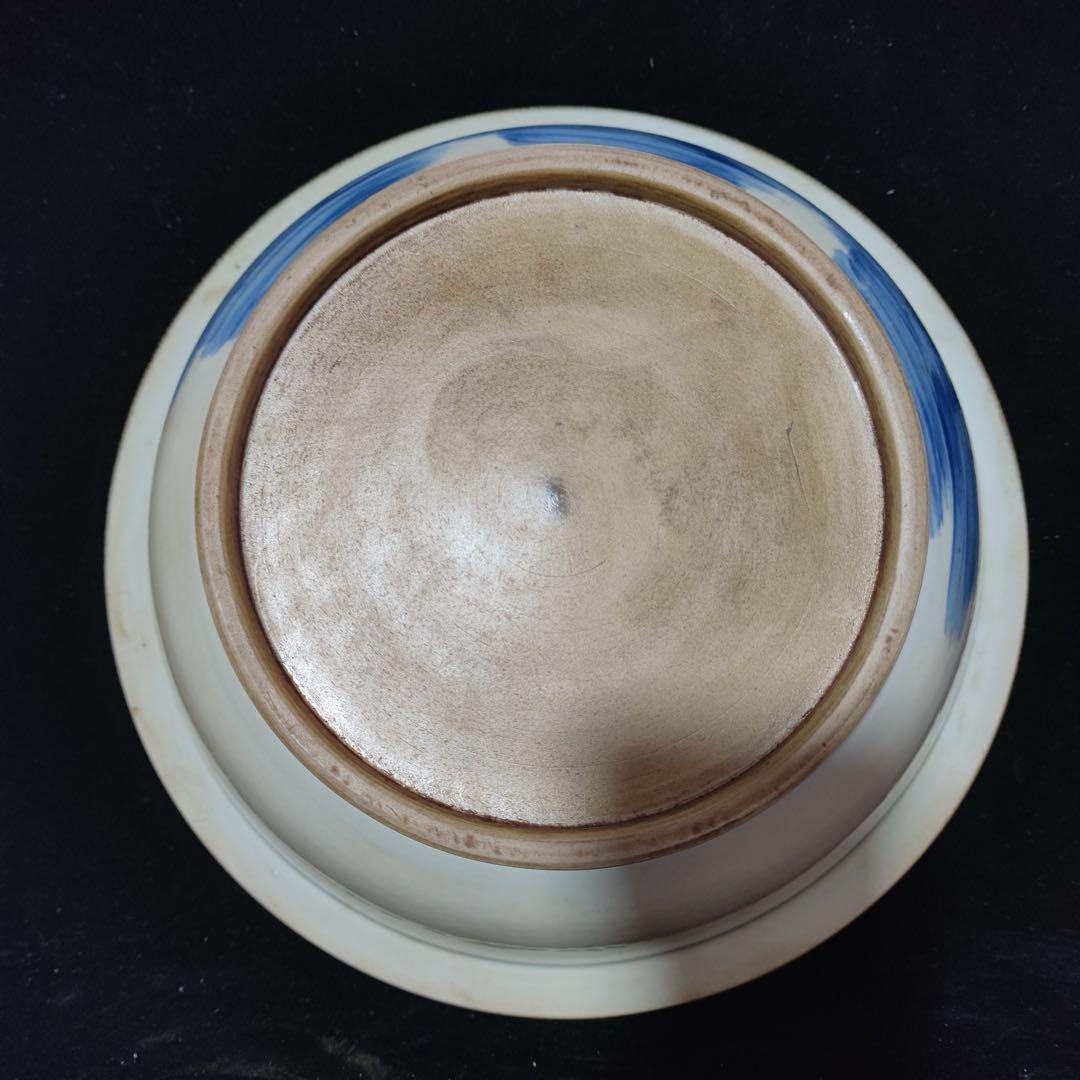 時代物　旧蔵　清国　大型　青花瓷 山水人物図　お皿　陶器　置物