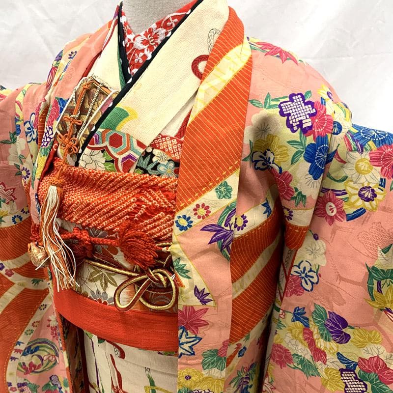 511ag65■七五三 七歳 女児 アンティーク羽織 花丸文 菊■状態良好