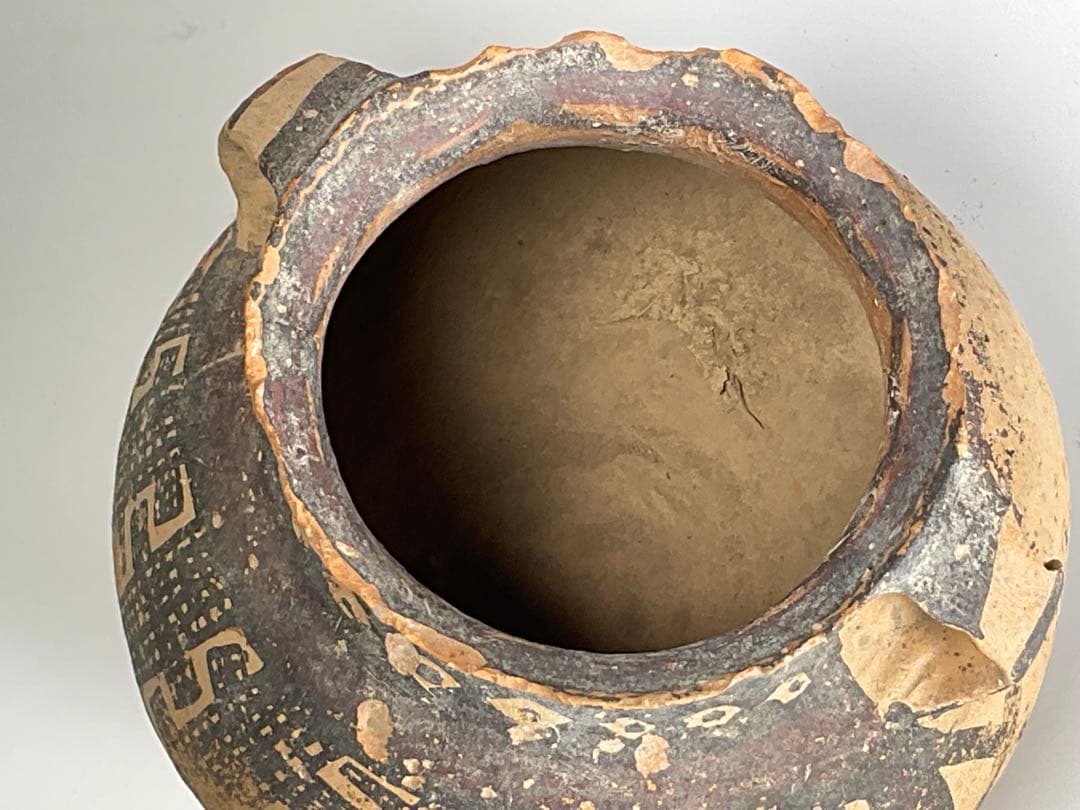 バンチェン土器　彩陶双耳壺　タイ古陶磁　発掘　幾何学　アンダーソン　高さ14cm