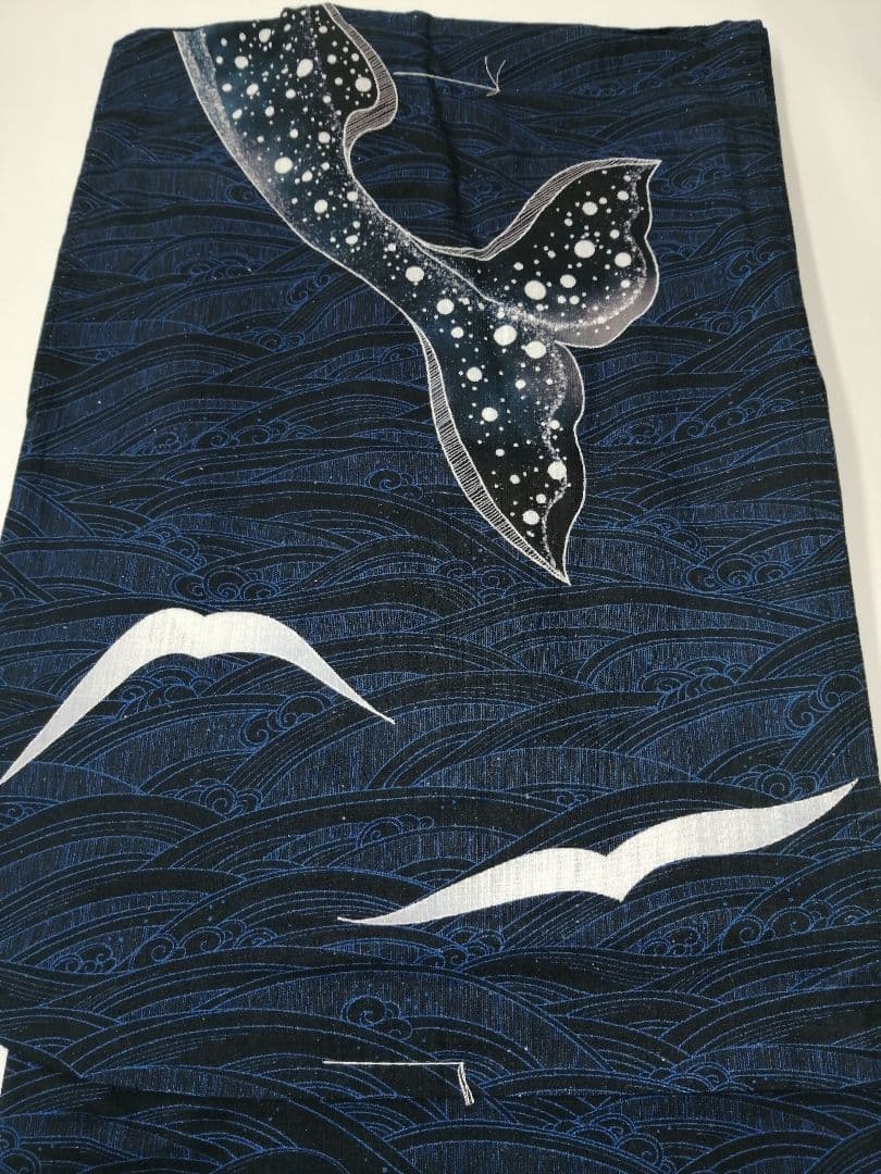 しげこです〜レア柄★めずらしい絵羽柄浴衣.紺地波柄