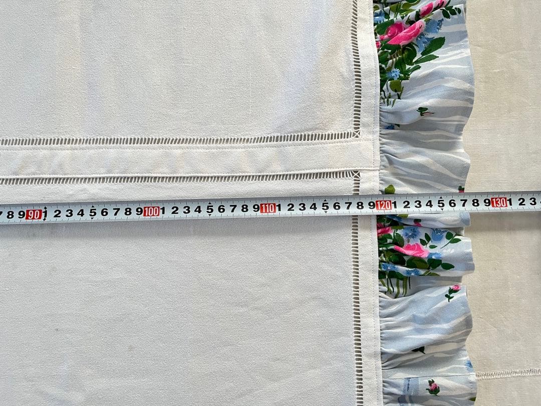 【美品】フランスアンティーク 手刺繍モノグラム テーブルクロス お花のフリル付