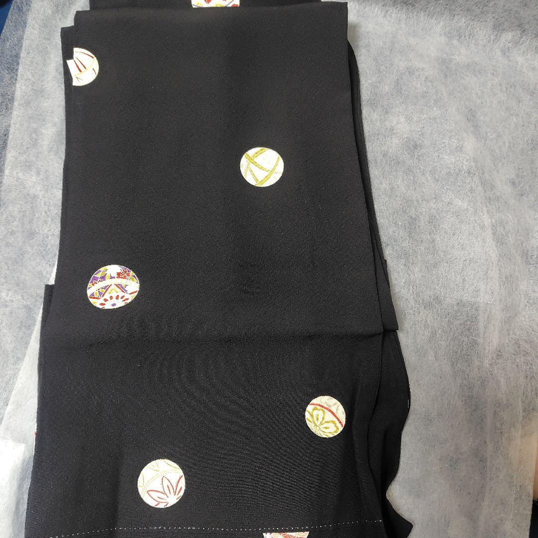 小紋　黒地　正絹　トールサイズ　鞠　スーパー京ガード加工　単衣　居敷当