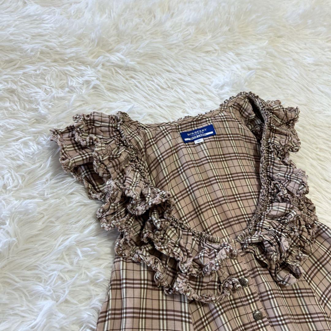 バーバリーブルーレーベル ノバチェック フリルチュニックワンピース 36 ピンク