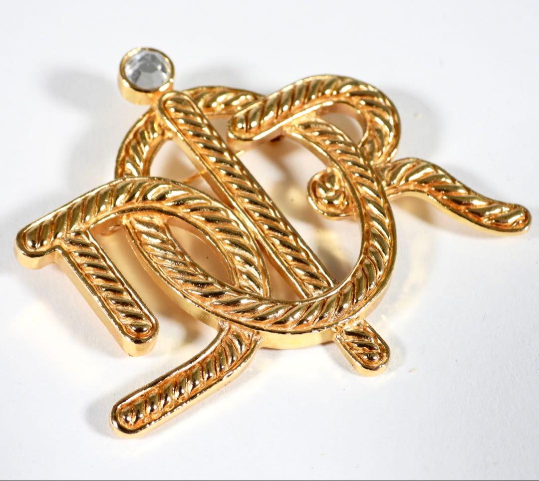 美品 DIOR ブローチ エンブレム ゴールド ラインストーン