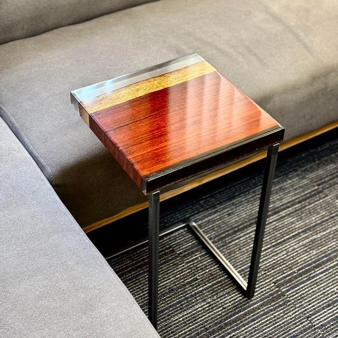 サイドテーブル アイアン 木製 一枚板 コの字 おしゃれ ベッド 50cm 北欧