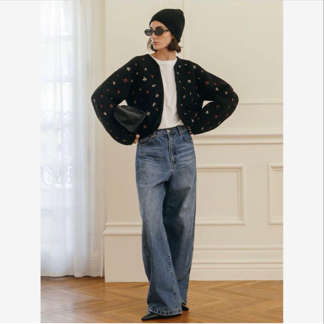 クレドナ　FLOWER EMBROIDERY KNIT JACKET