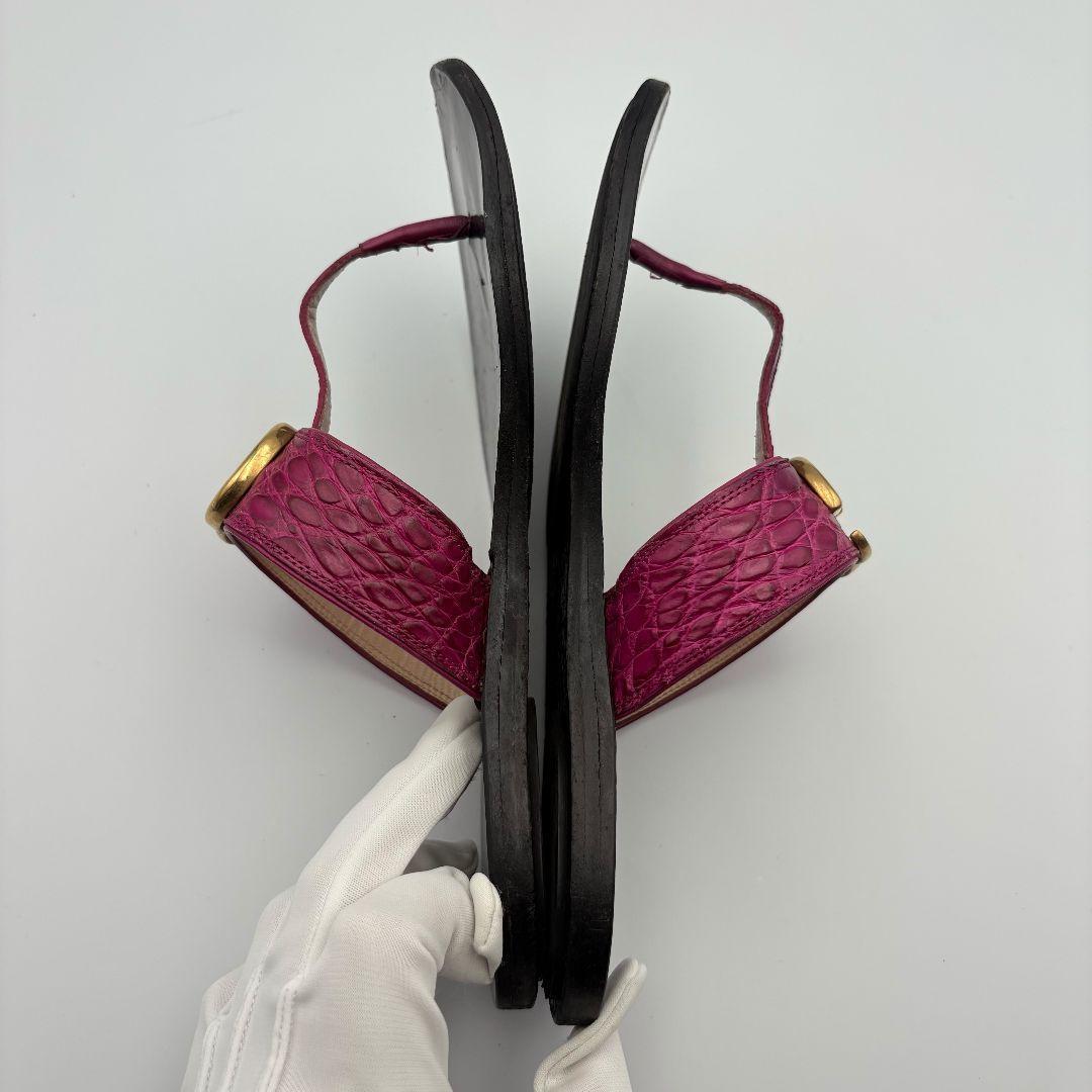 グッチ　GGマーモント　クロコ　レザー　トングサンダル　ブラック　パープル