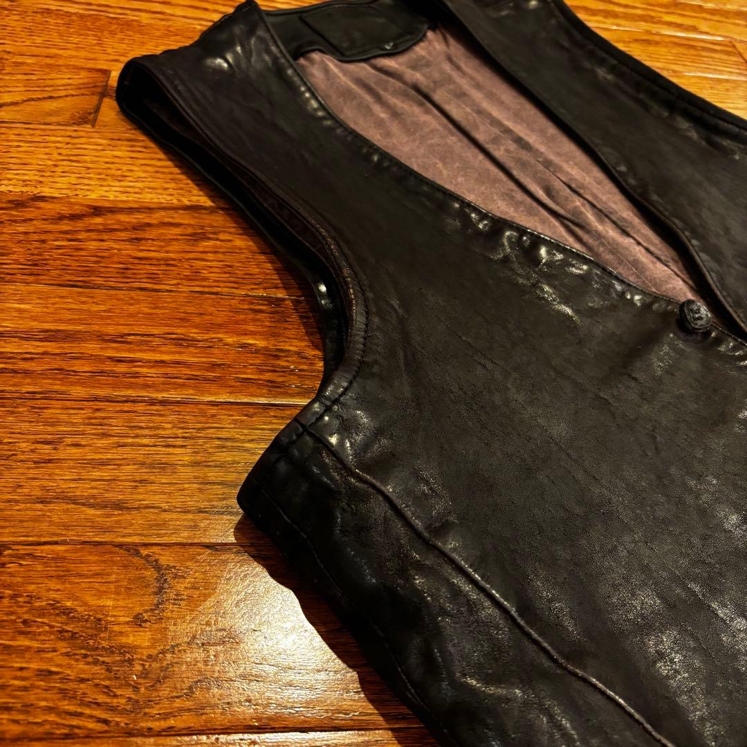 バックラッシュ　イタリアンダブルショルダー製品染めレザーベスト黒S