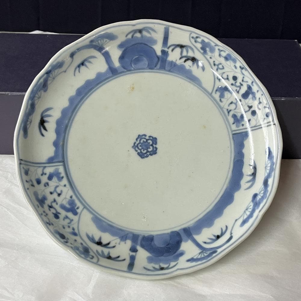 F1224 古伊万里 染付 六寸皿 5枚 木箱入り 大明年製 径18cm