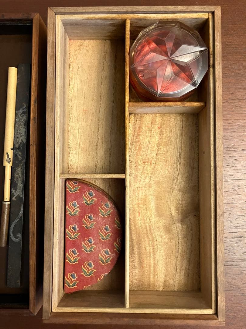 文房具箱　木製小棚　硯　文鎮　朱肉　道具箱