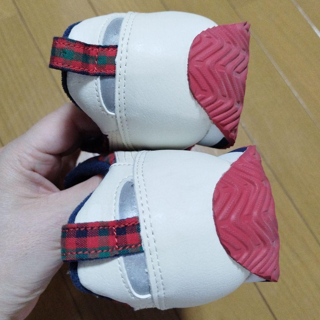 美品ファミリア　アシックス　コラボ靴　21 赤チェック柄　キッズスニーカー
