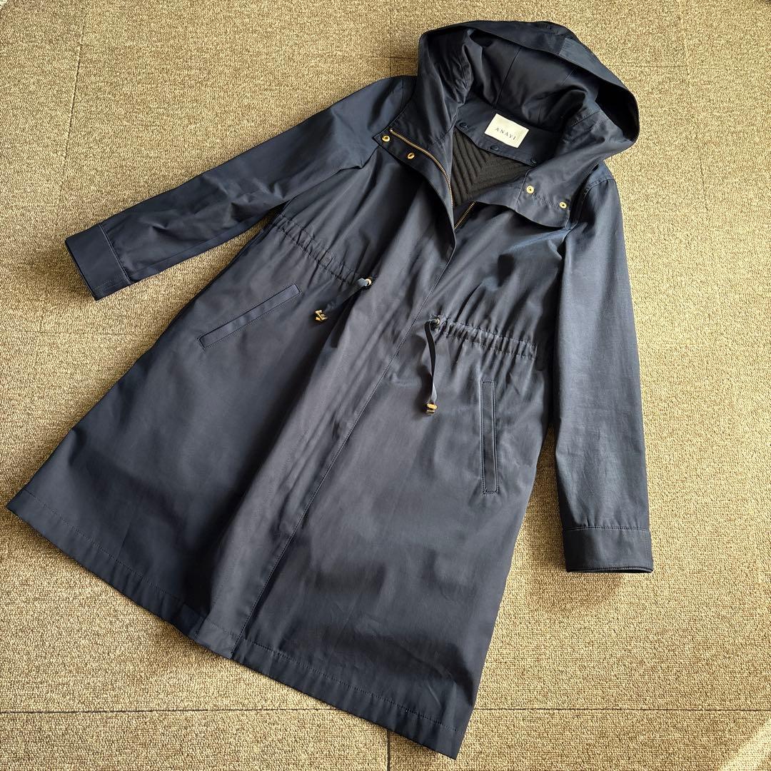 美品 ANAYI 38 ブライトツイルライナー付モッズコート/ネイビー