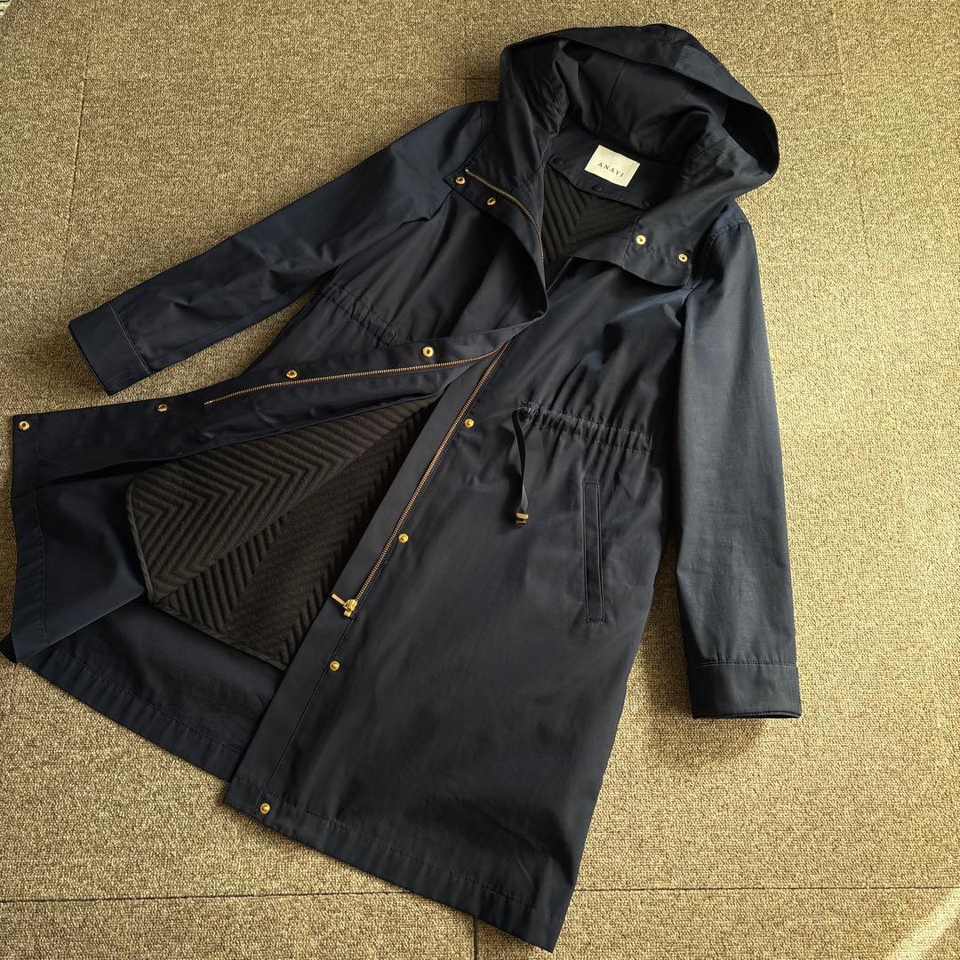 美品 ANAYI 38 ブライトツイルライナー付モッズコート/ネイビー