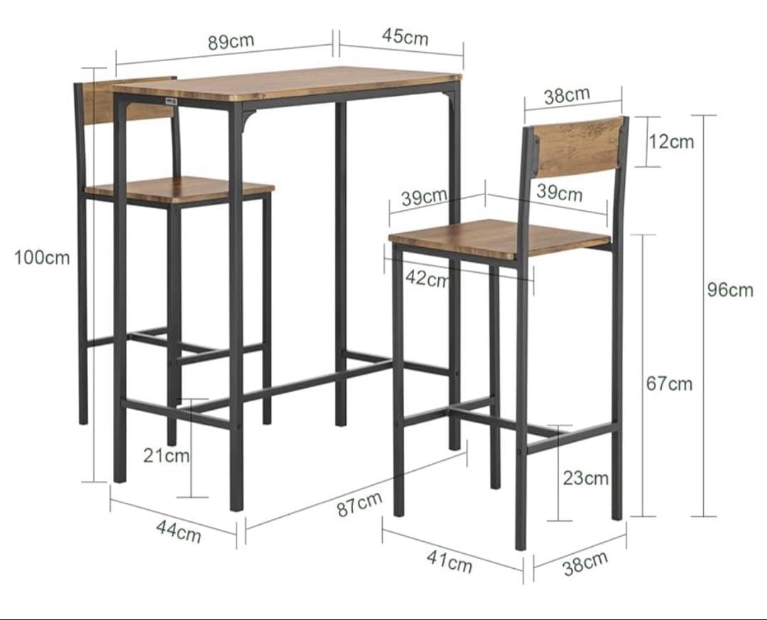 【ろーたす】ドイツ社製ハイカウンターテーブル チェア３点セット