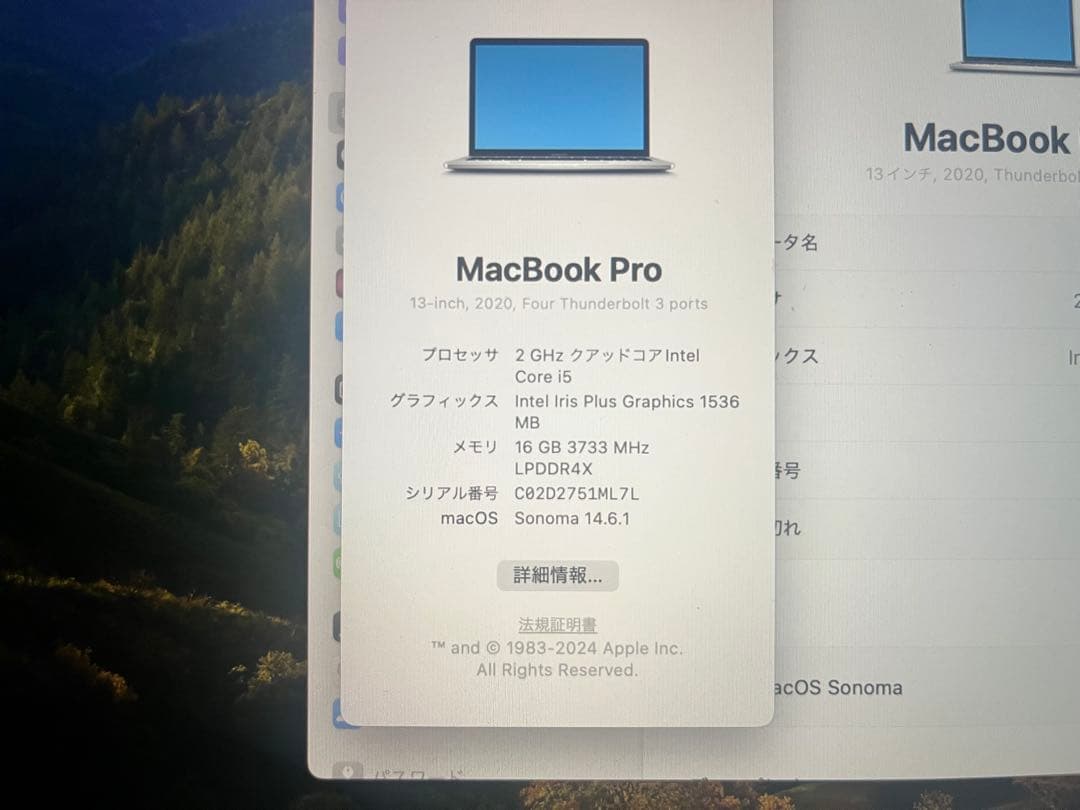 MacBook本体 MacBook pro 2020 13inch 2Ghz