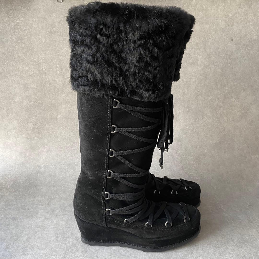 Stuart Weitzman ニーハイ ロングブーツ スエード ファー 黒