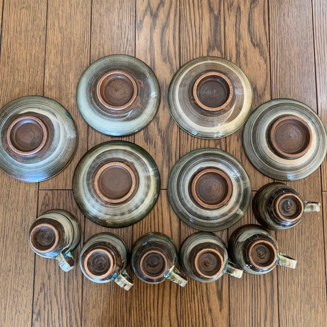 やちむん★コーヒーカップ＆受け皿6客セット★松田共司★読谷山焼北窯★沖縄焼き物