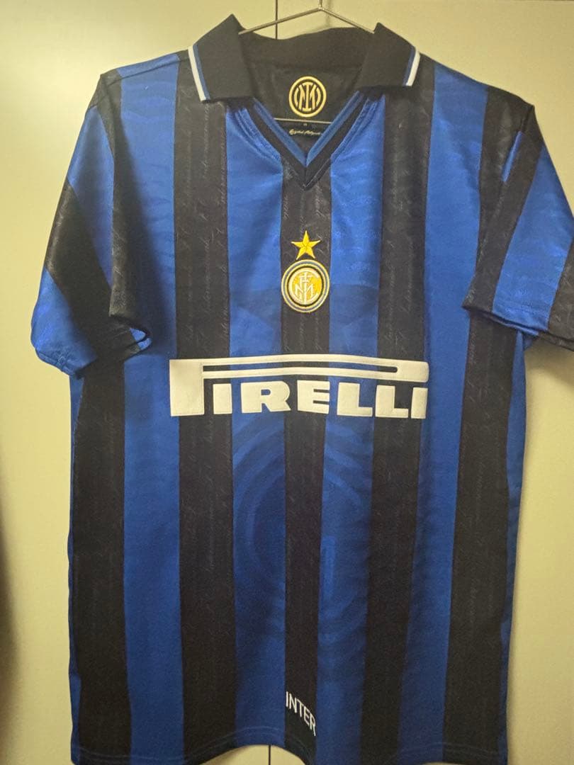 インテル 青黒ストライプ シャツ Mサイズ