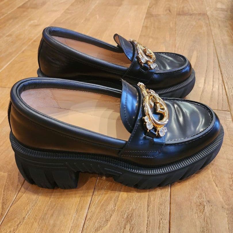 グッチ インターロッキングG レザー ローファー　36 ブラック　厚底