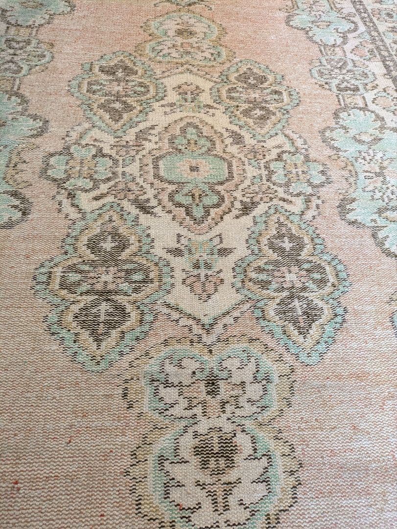 大判163×258 シャビーサーモン×エメラルドグリーン　トルコヴィンテージラグ