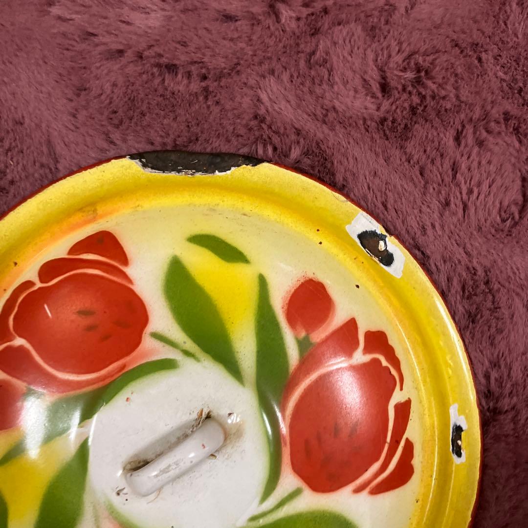 花柄ボウルセット 蓋付き 大中　ホーロー　アンティーク　ビンテージ