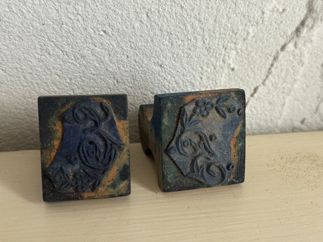 フランスアンティーク　モノグラム　刺繍　木製スタンプセット