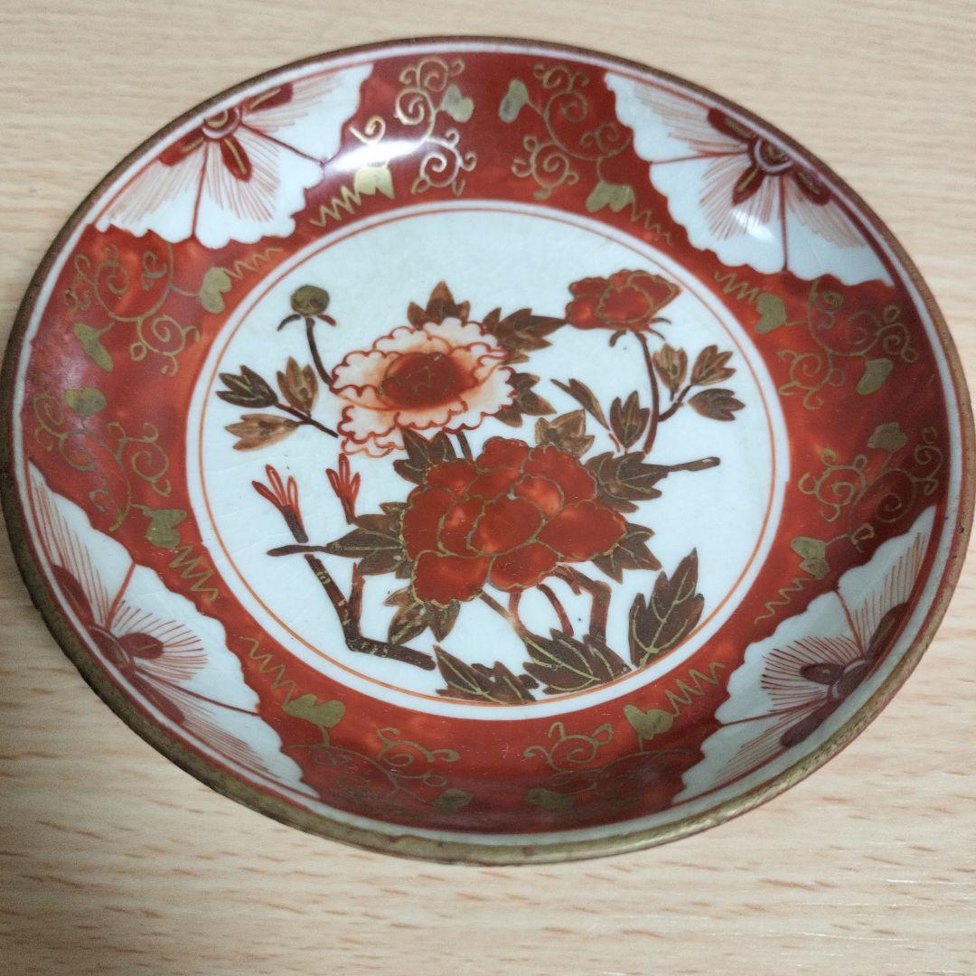 明治時代の九谷焼　金彩赤絵小皿4枚　ヴィンテージ食器