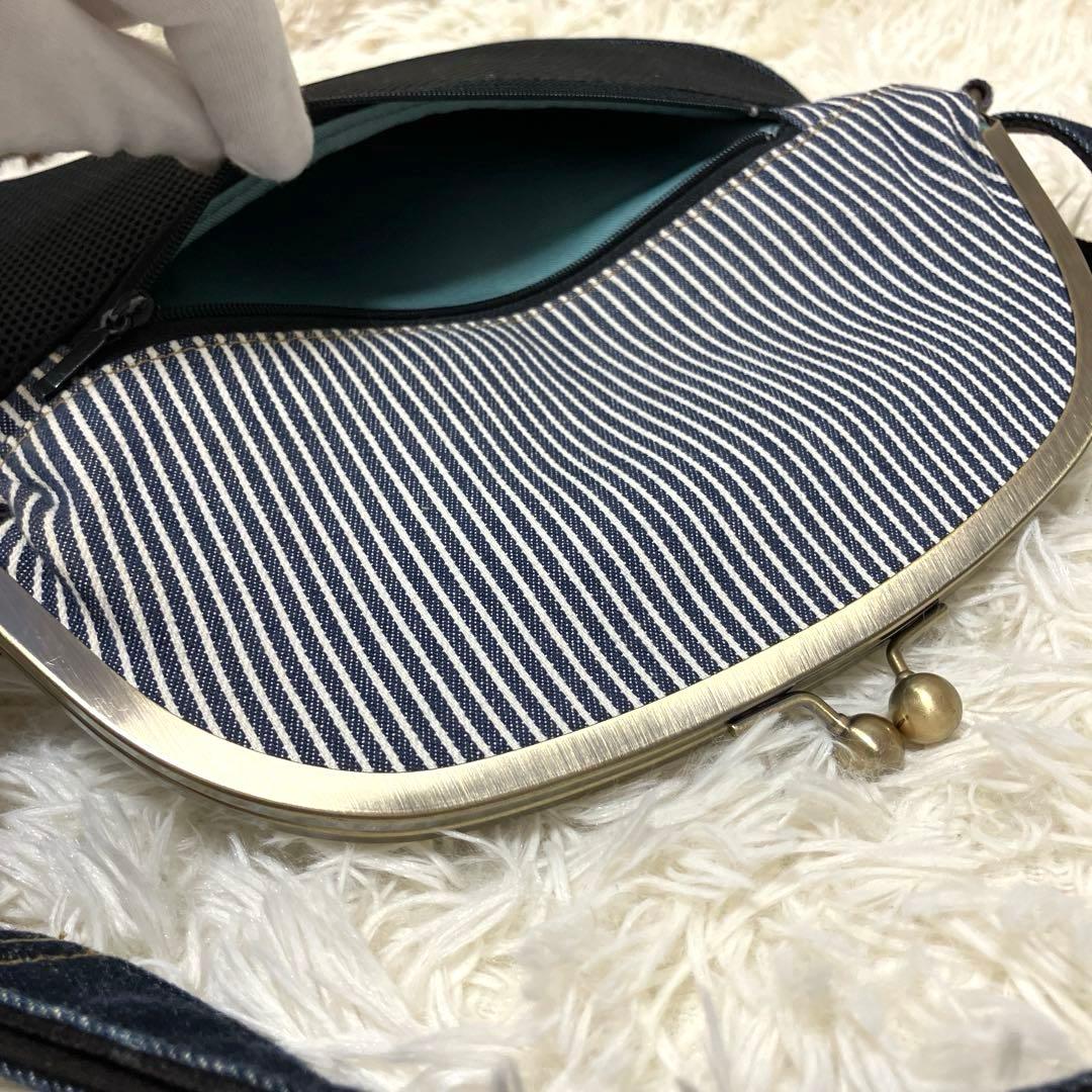 AYANOKOJI 口折れ型 がま口 クロス ボディバッグ デニム ヒッコリー