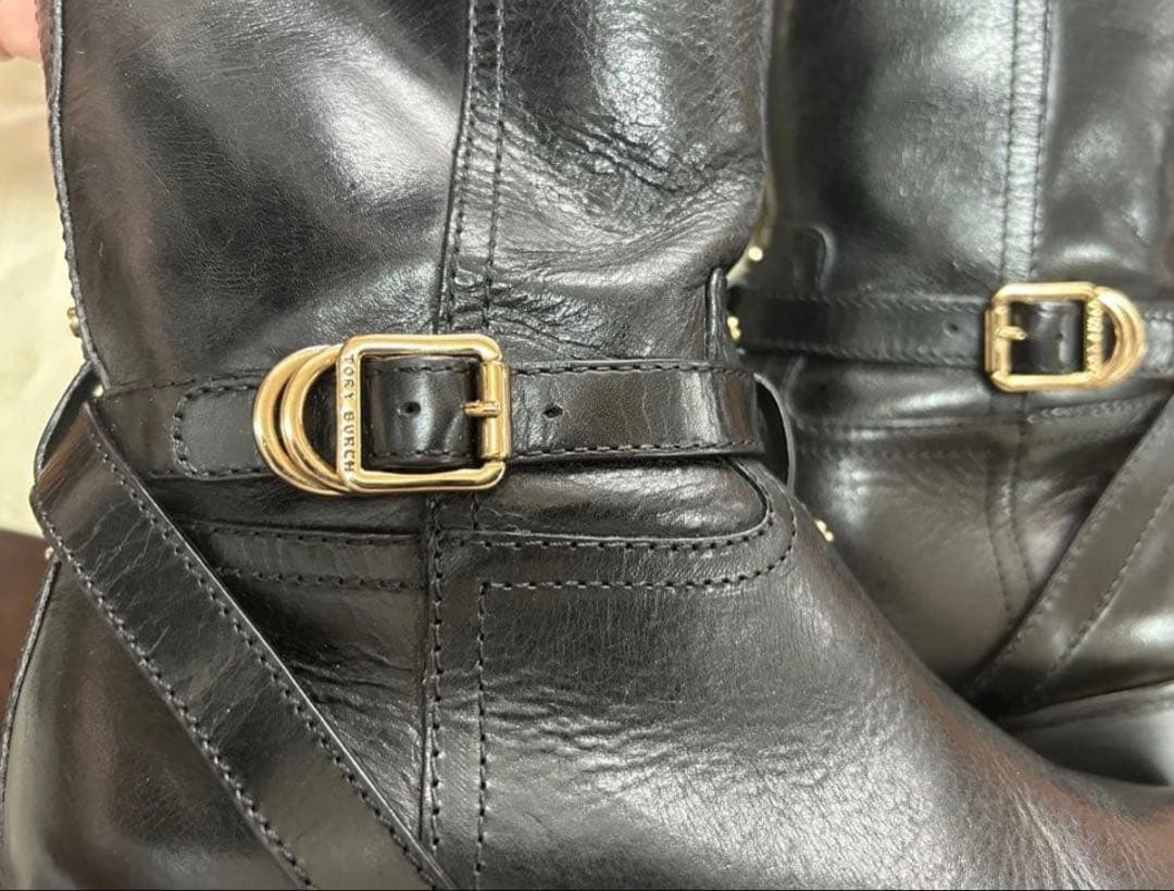 レザー ブラック ロングブーツ