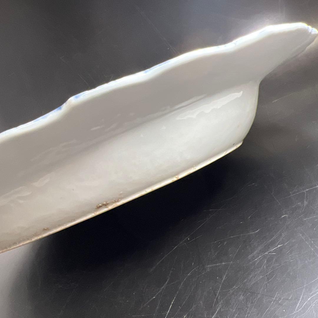 中国清朝時代　新渡青花オーバル皿　木箱付　幅約42.5㎝　東Y7-1024☆2F