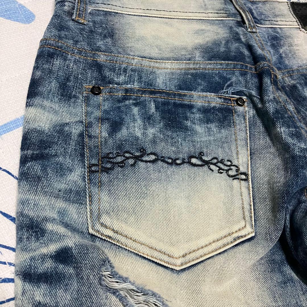 【希少】MIDAS 刺繍　染め　ダメージ加工　ワイド　フレア　デニム　パンツ