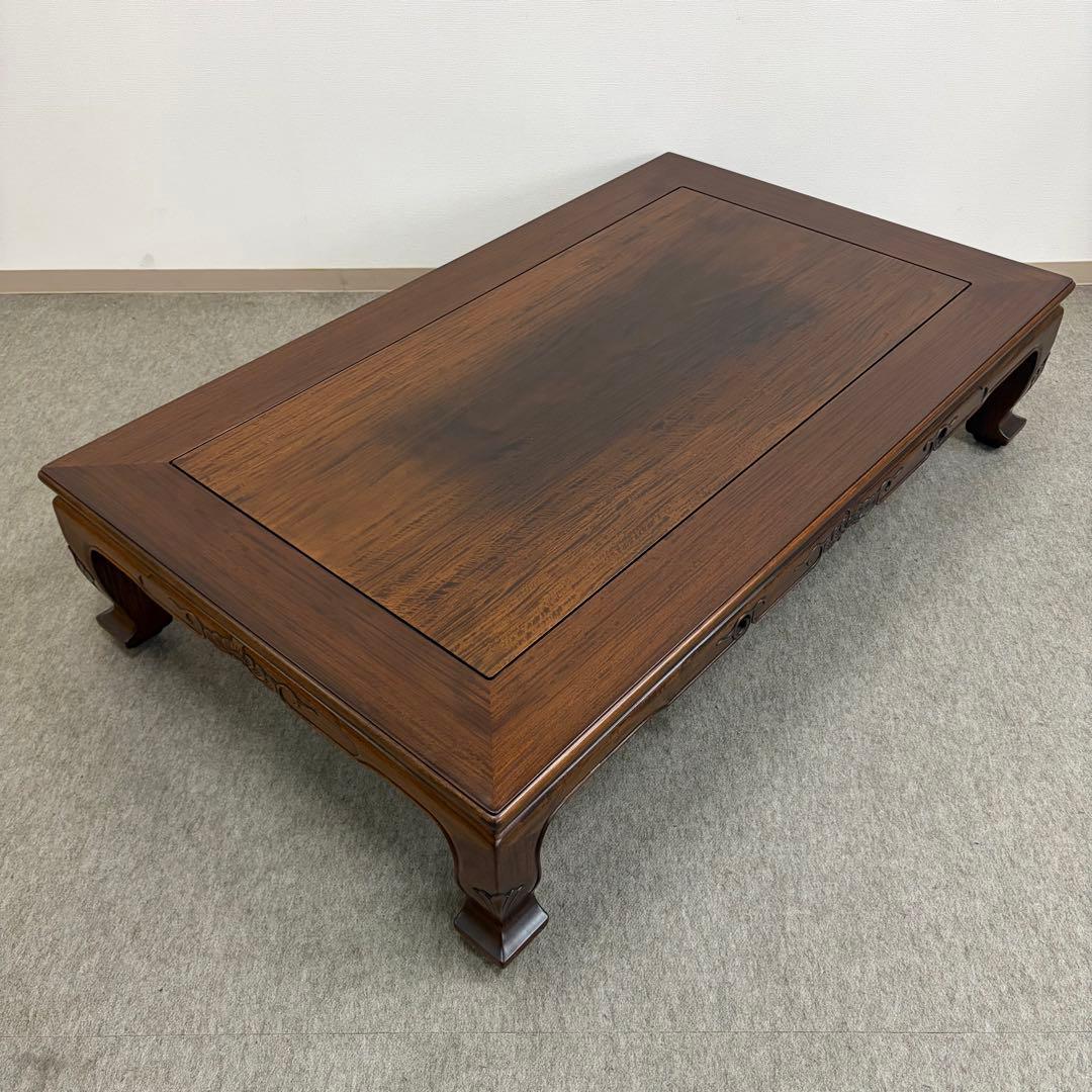 大阪唐木指物【中澤唐木】花梨五尺座卓 菊彫 漆塗生地