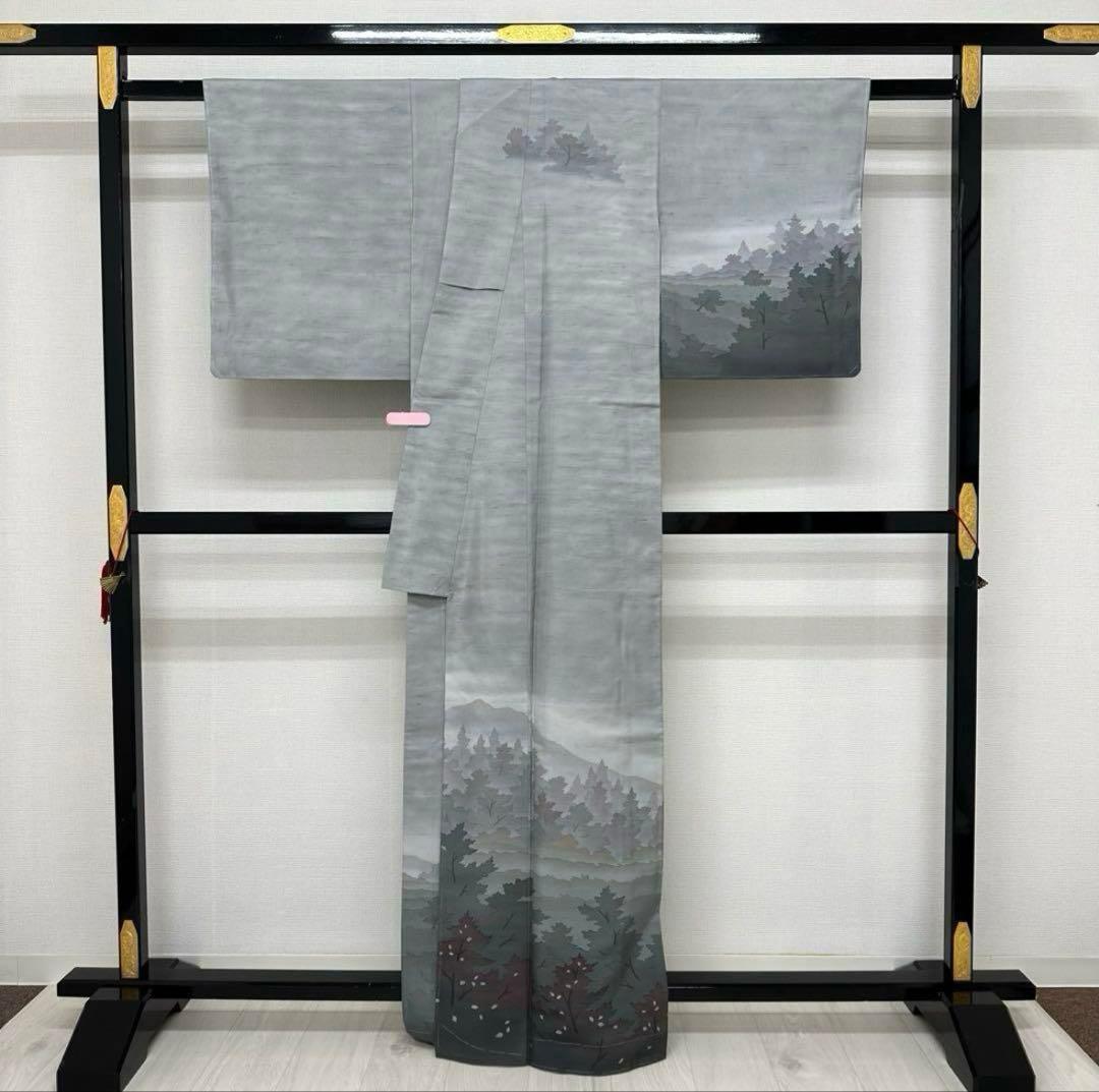 ら*ん様 本場 牛首紬 白山工房 訪問着 着物 正絹 証紙付き 袷 広衿 RK-