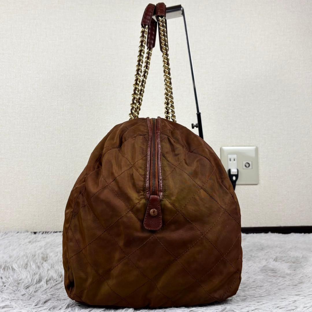 極美品 PRADA ナイロン ボストンバッグ 三角プレート 斜め掛け ブラウン