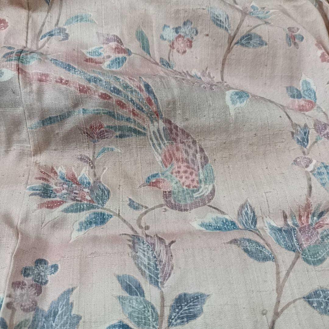 て*。様 ☆24 えっと 紬 単衣 ピンク 鳥 木々 花唐草