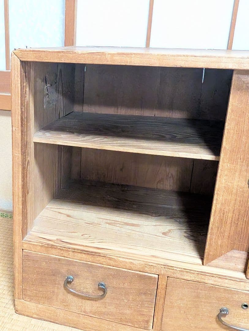 【直接引取可】昭和レトロ 桐の茶箪笥 持ち手付 飾り棚 アンティーク 八千代市