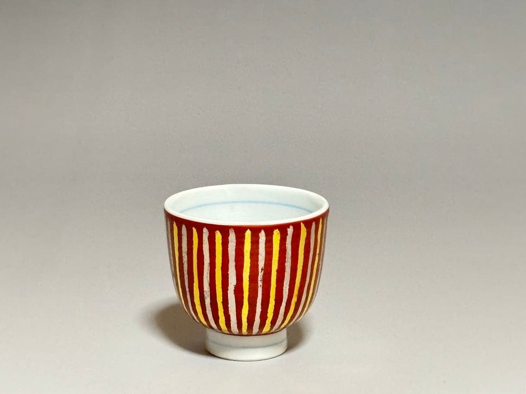 紅地金銀彩煎茶碗　五客　小野次郎　共箱　　師、小野珀子