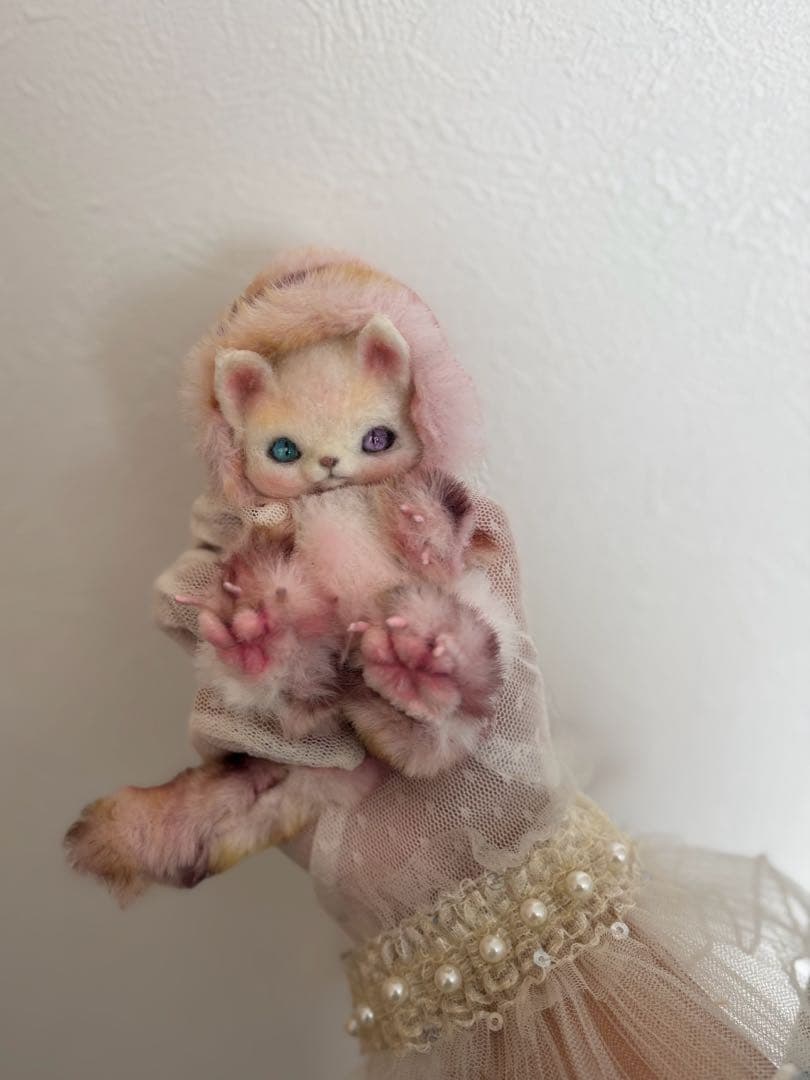 アートドール　No.063ピンク猫幻獣　羊毛フェルト