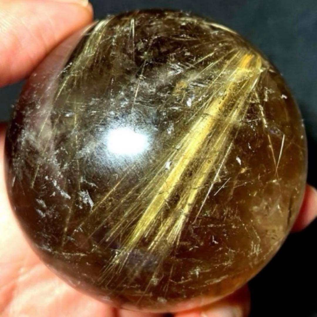超大玉　60mm ゴールドスモーキールチルクォーツ　丸玉　スフィア　金針水晶