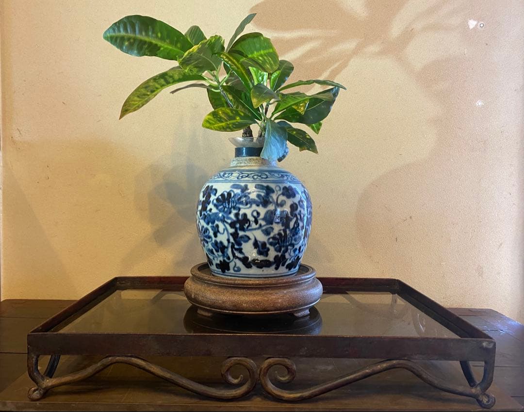 ヴィンテージ　一点物・アイアン製装飾　ガラス台 ハンドメイド　アンティーク　レア