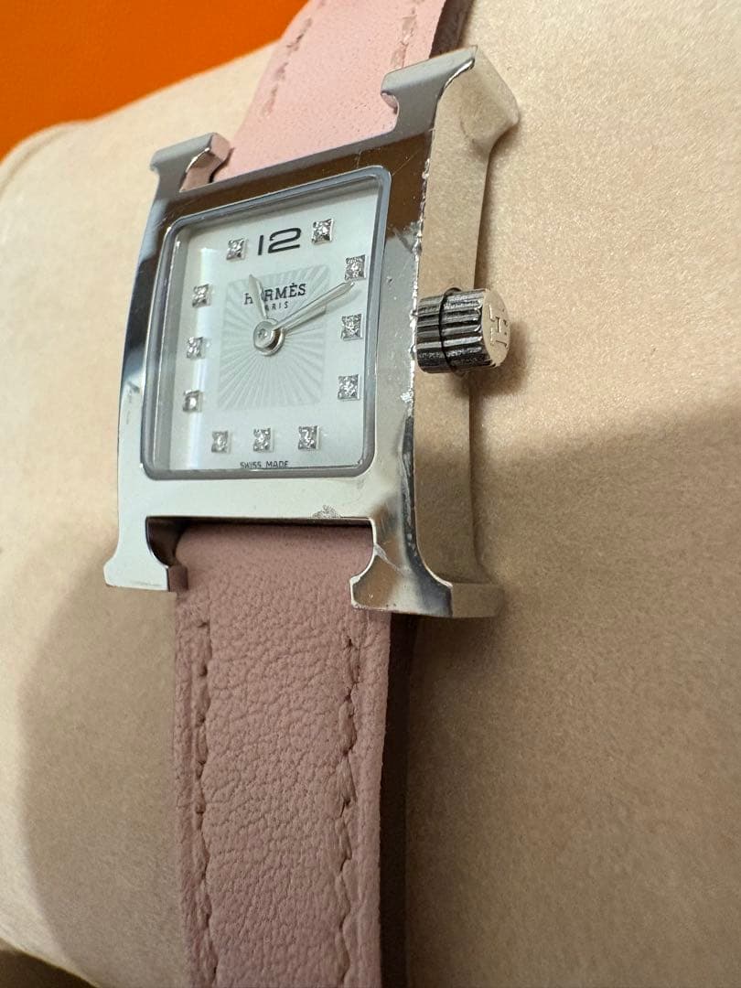 HERMES エルメス Hウォッチ ミニ ダイヤ入り 正規品 箱・保証書付
