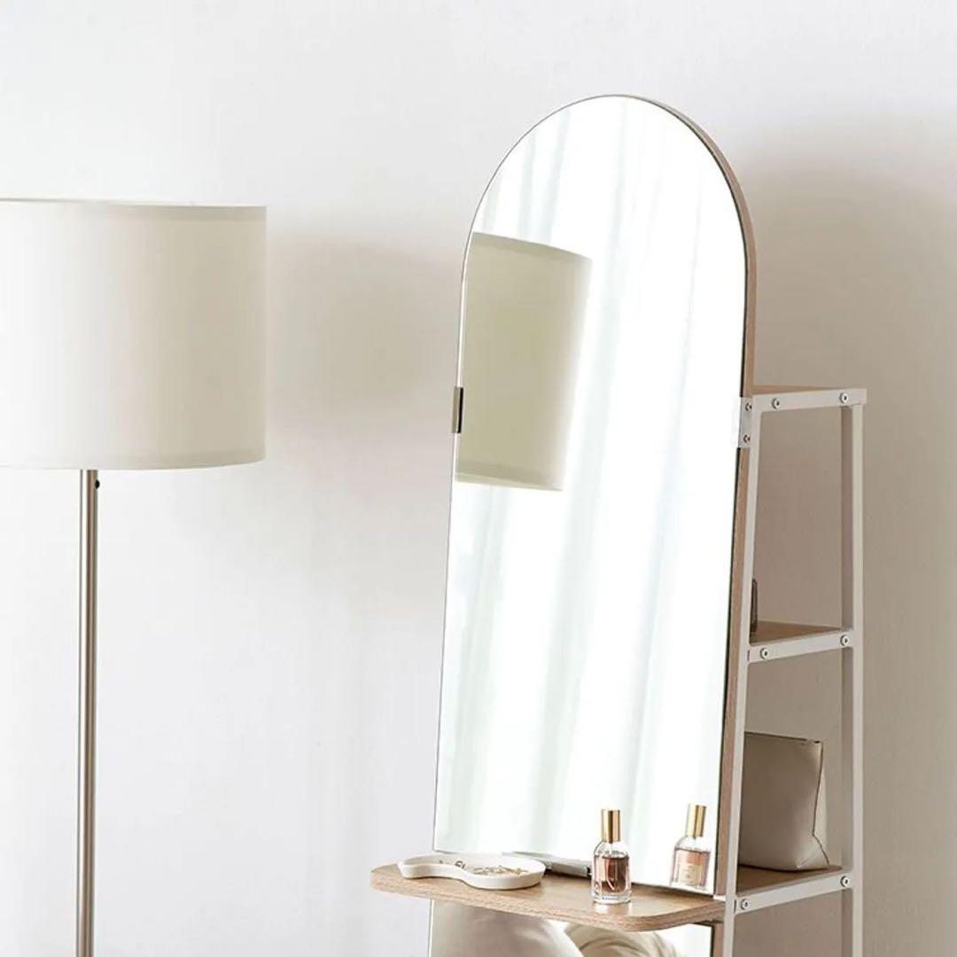 アーチ型全身鏡 自立式 収納付き [幅40.5]
