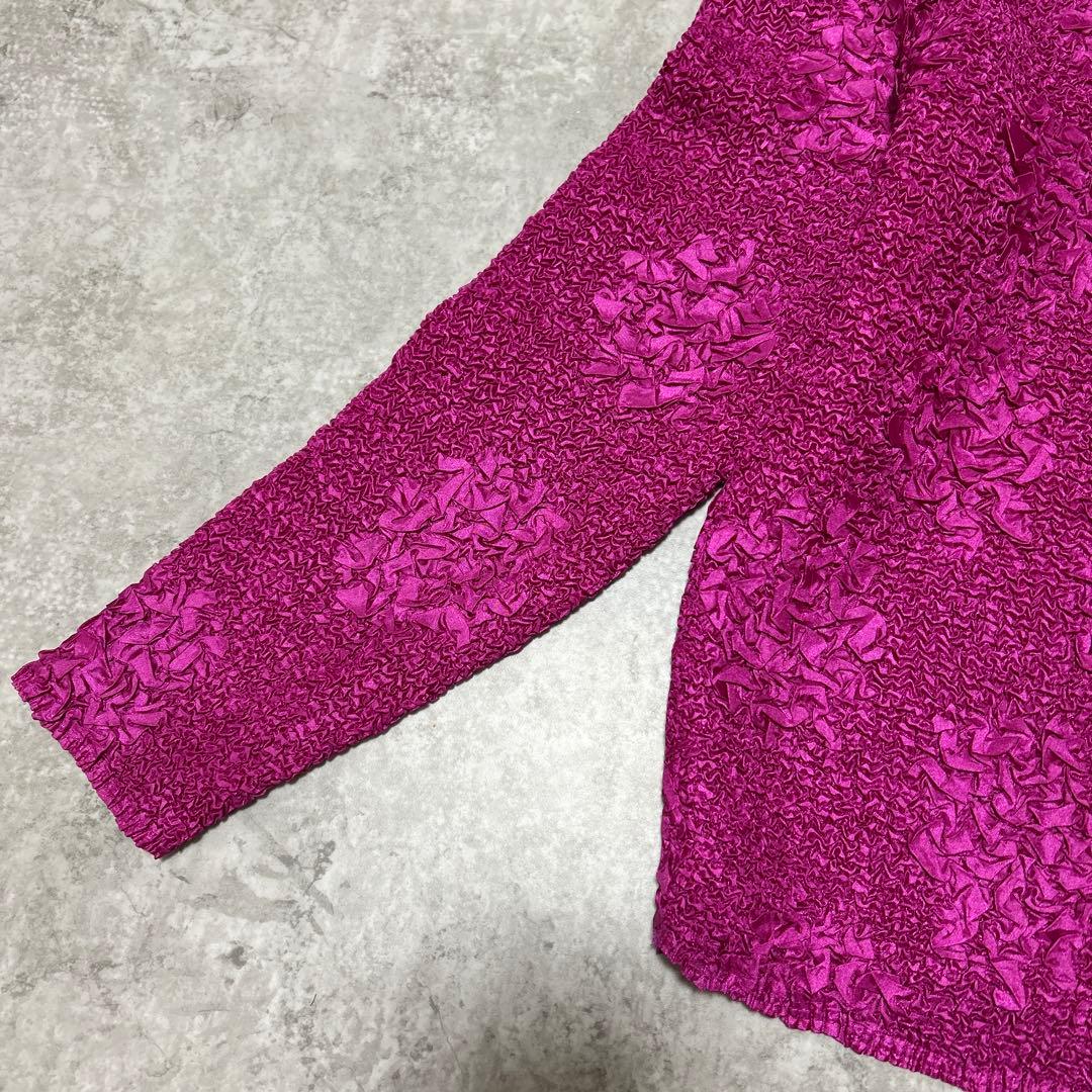 プリーツ シワ加工　ドット　デザイン　シャツブラウス　カットソー　ピンク