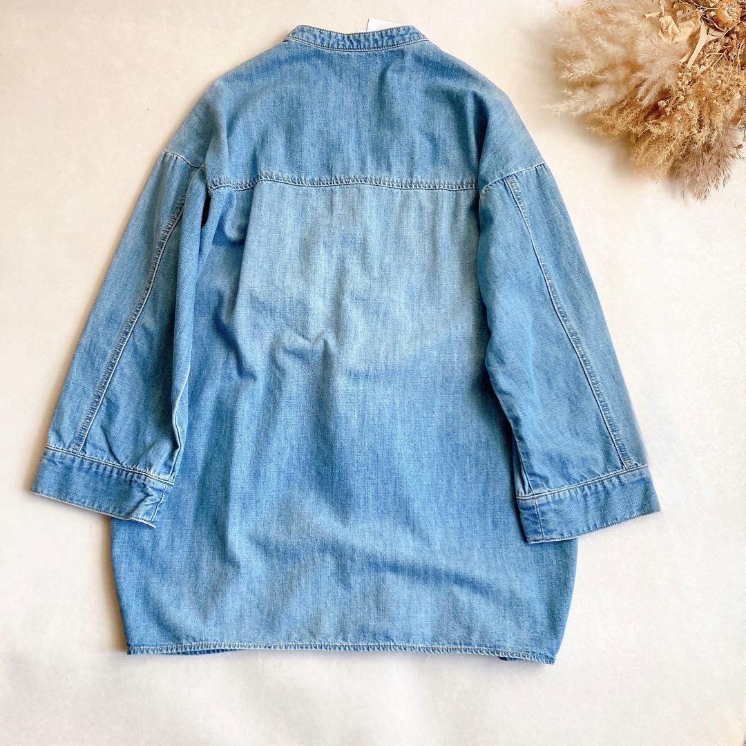 【未使用】レアック コクーン デニムスキッパーシャツ バンドカラー 薄青