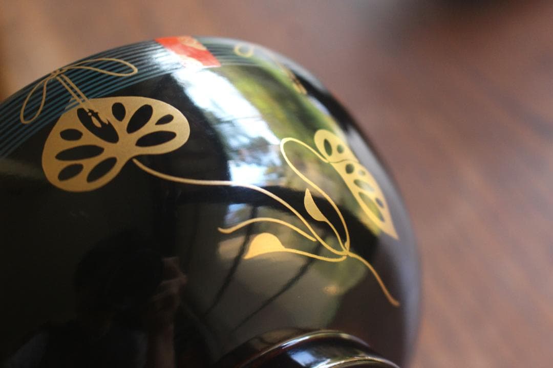 時代逸品！上質黒漆に極上水葵御所車蒔絵の映えるお椀2点（検輪島塗京塗蒔絵椀